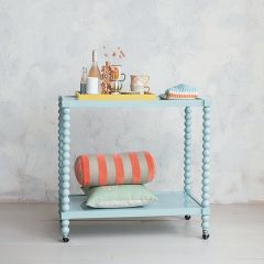 Turned Leg Rolling Blue Bar Cart