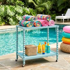 Turned Leg Rolling Blue Bar Cart