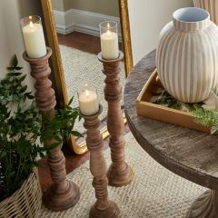 Turned Wood Floor Candlestick Set of 3