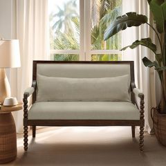 Turned Wood Upholstered Love Seat With Pillow