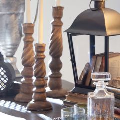 Twisted Wood Taper Candlestick Set of 3