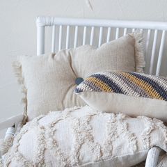 Two Sided Tufted Lumbar Pillow With Button Accent