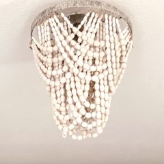 Two Tier Wood Bead Semi-Flush Chandelier
