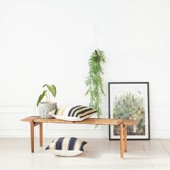 Two Tone Teakwood and Rattan Bench