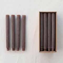 Unscented Ribbed Taper Candle Box Set of 12 Brown