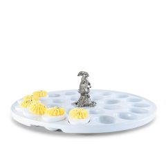 Vagabond House Deviled Egg Tray with Standing Pewter Rabbit