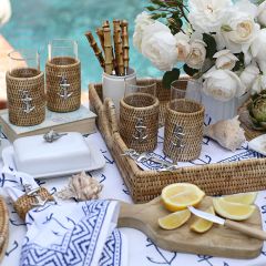 Vagabond House Rattan Wrapped Anchor Drinking Glass Set of 4