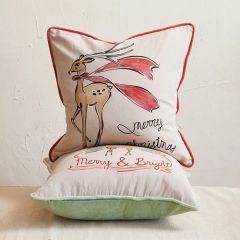  Velvet Back Reindeer Print Accent Pillow Set of 2