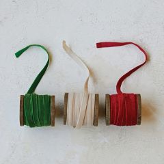 Velvet Christmas Ribbon on Wooden Spool Set of 3