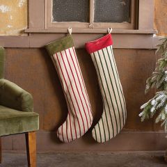 Velvet Collar Striped Christmas Stockings Set of 2