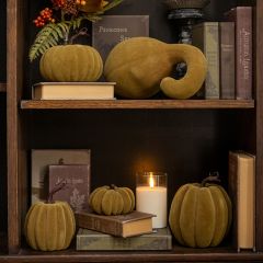 Velvet Harvest Green Flocked Pumpkin Set of 4