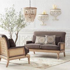 Velvet Upholstered Scroll Back Armchair