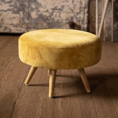 Velvet Upholstered Wooden Leg Stool