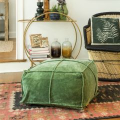 Verdant Square Velvet Pouf
