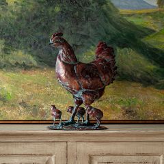 Verdigris Hen with Chicks Figure