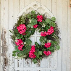 Vibrant Pink Geranium Wreath 24 Inch