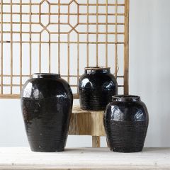 Vintage Black Ceramic Vinegar Jar