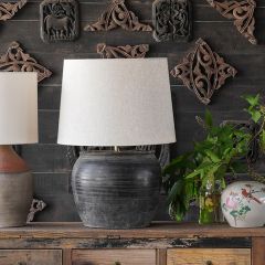 Vintage Clay Pot Table Lamp With Drum Shade