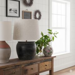 Vintage Clay Pot Table Lamp With Drum Shade