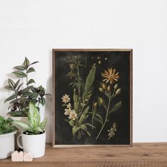 Vintage Cream Floral Print Black Wall Art