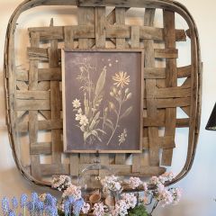 Vintage Cream Floral Print Black Wall Art