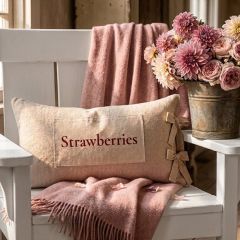 Vintage Feed Sack Strawberries Pillow with Bows