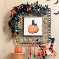 Vintage Halloween Cat On Pumpkin White Wall Art