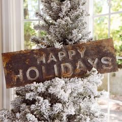 Vintage Happy Holidays Metal Hanging Sign