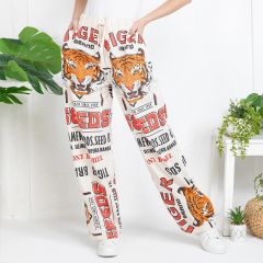 Vintage Inspired Feed Sack Tiger Cotton Drawstring Pants