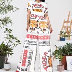 Vintage Inspired Feed Sack Tiger Cotton Overalls