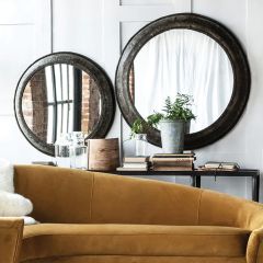 Vintage Iron Bowl Framed Round Mirror