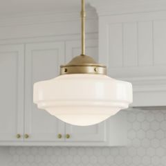 Vintage Milk Glass Shade Pendant Light Modern Brass 12 Inch