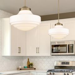 Vintage Milk Glass Shade Pendant Light Modern Brass 16 Inch