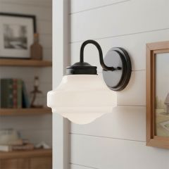 Vintage Milk Glass Shade Wall Sconce Matte Black