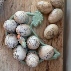 Vintage Paper Decorative Wood Eggs Set of 6