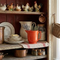 Vintage Reproduction Ribbed Orange Stoneware Pitcher