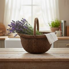 Vintage Reproduction Woven Wicker Basket With Handle