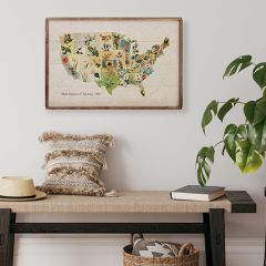 Vintage State Flowers Print Framed Wall Decor