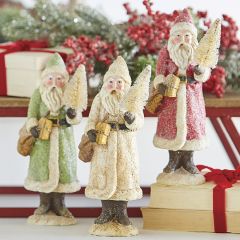 Vintage Style Sparkle Santa Figurine Set of 3