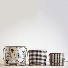 Vintage Style Tin Buckets Set of 3