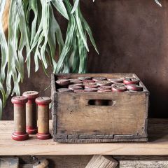 Vintage Yarn Spindles With Crate