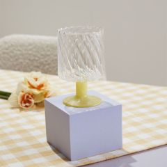 Vintage Yellow Stemmed Wine Glass Set of 2