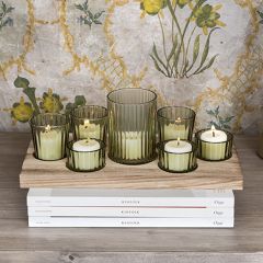 Votive Holders in Wood Tray, 8 Piece Set