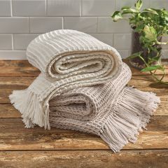 Waffle Weave Fringed Throw Blanket