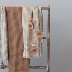 Waffle Weave Fringed Throw Natural