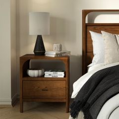 Walnut Finish Single Drawer Nightstand | SHIPS FREE