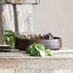 Walnut Finish Wooden Serving Bowl With Lid