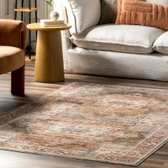 Warm and Neutral Washable Patterned Area Rug