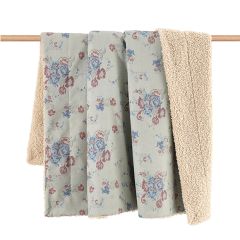 Washed Denim Florals Teddy Backed Throw Blanket