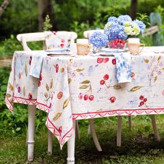 Watercolor Cherry Print Cotton Tablecloth